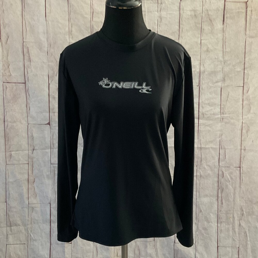O'Neill Size Large Black Logo Long Sleeve Rashguard Swim Top